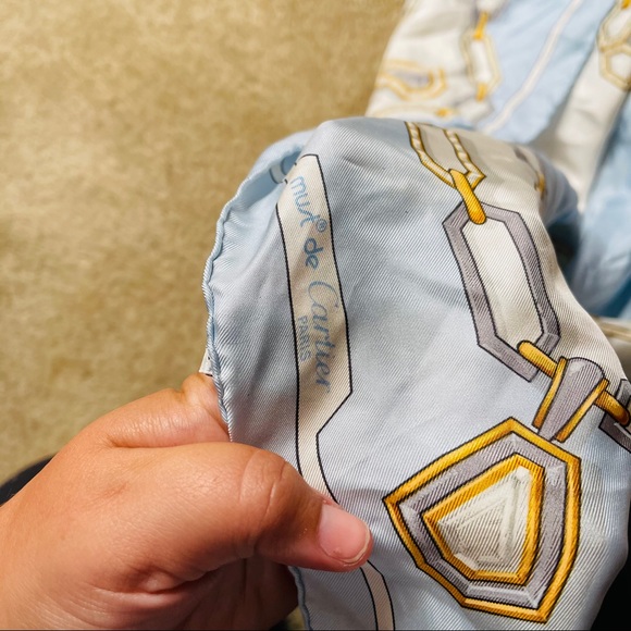 Cartier VTG Silk Chain Print Baby Blue Scarf - Picture 6 of 7